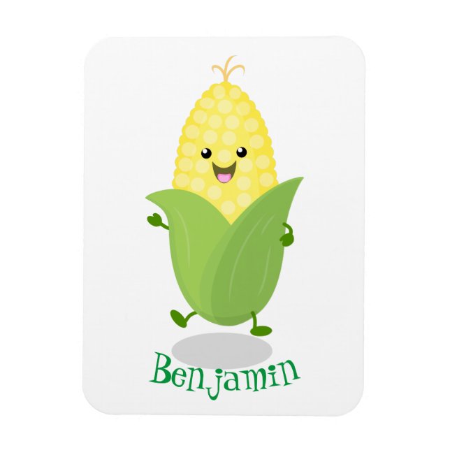 Cute happy corn cartoon illustration magnet (Vertical)