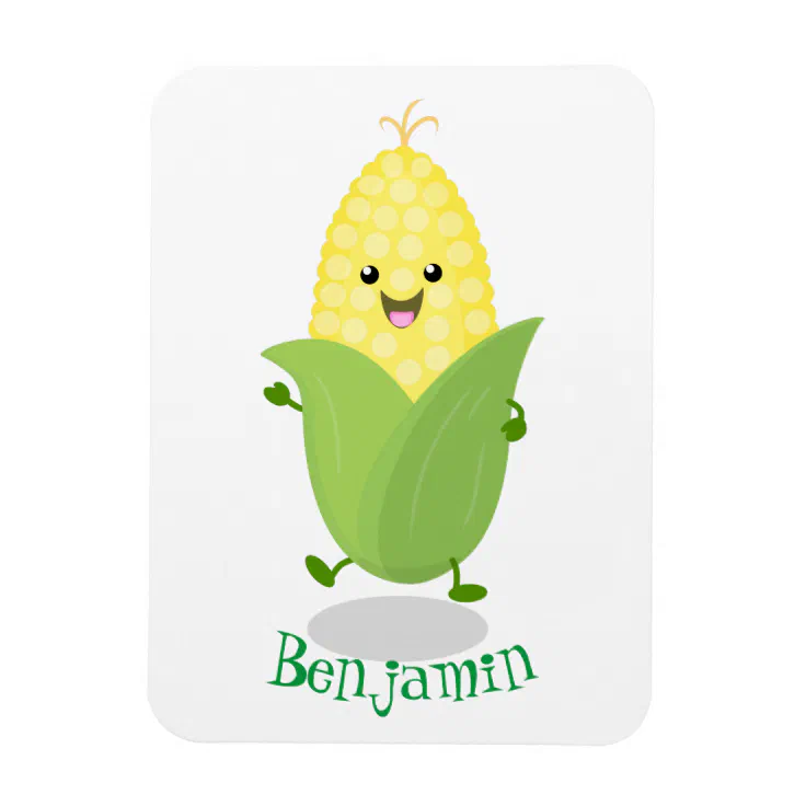 Cute happy corn cartoon illustration magnet | Zazzle