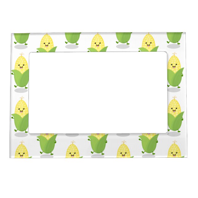 Cute happy corn cartoon illustration magnetic frame (Front)