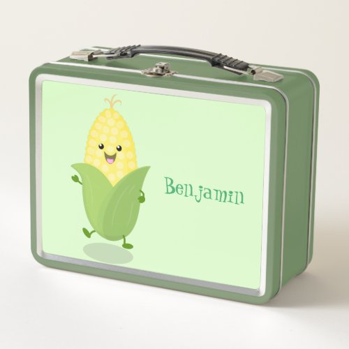 Cute happy corn cartoon illustration metal lunch box