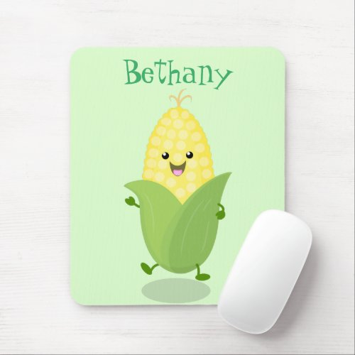 Cute happy corn cartoon illustration mouse pad