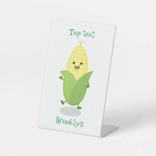 Cute happy corn cartoon illustration pedestal sign