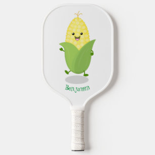 Cute happy corn cartoon illustration pickleball paddle