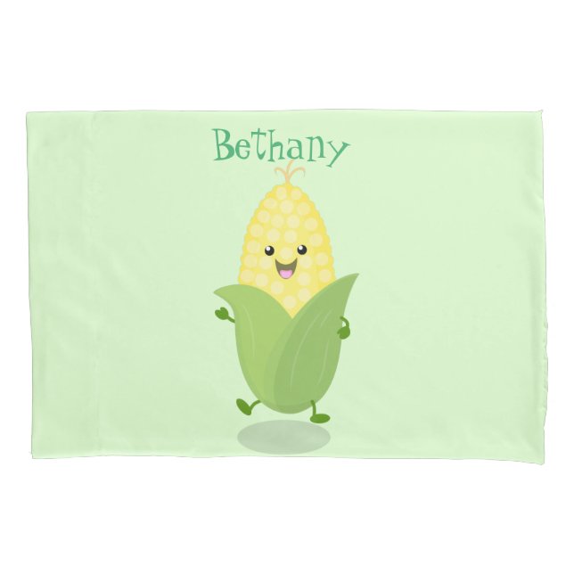Cute happy corn cartoon illustration pillow case (Front)