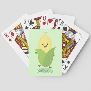Cute happy corn cartoon illustration poker cards