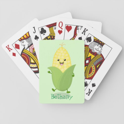 Cute happy corn cartoon illustration poker cards