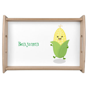 Cute happy corn cartoon illustration serving tray