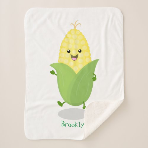 Cute happy corn cartoon illustration  sherpa blanket