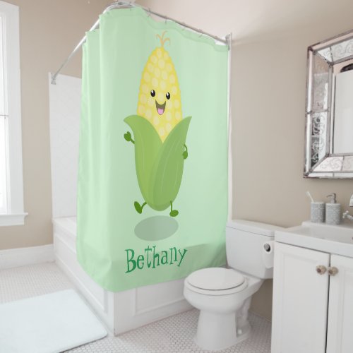 Cute happy corn cartoon illustration shower curtain