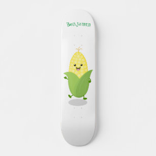 Cute happy corn cartoon illustration skateboard