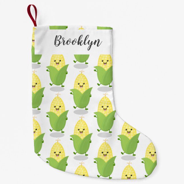 Cute happy corn cartoon illustration small christmas stocking (Front)