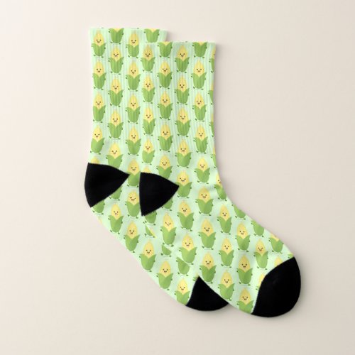 Cute happy corn cartoon illustration socks