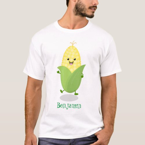 Cute happy corn cartoon illustration T_Shirt