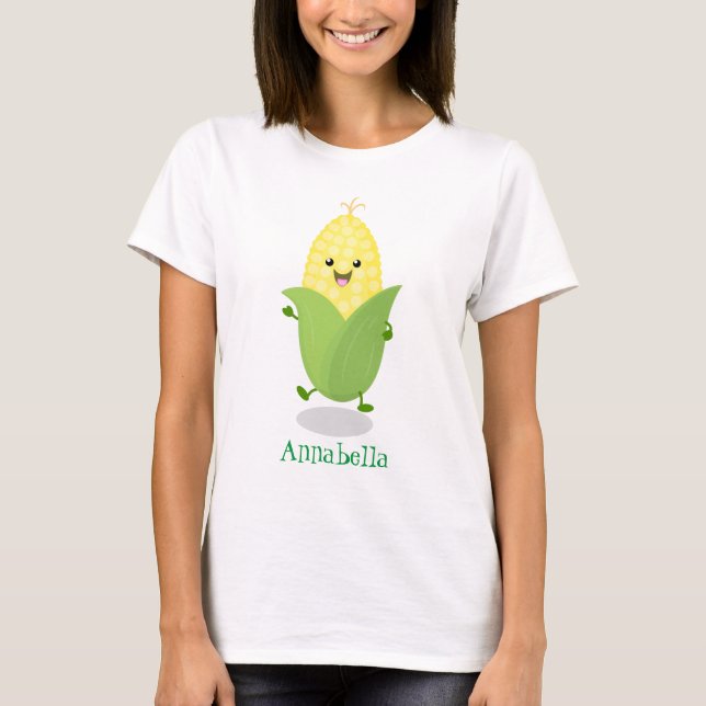 Cute happy corn cartoon illustration T-Shirt (Front)