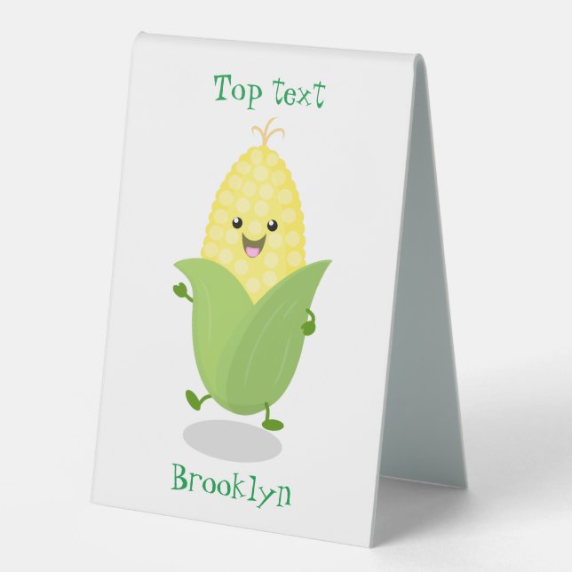 Cute happy corn cartoon illustration table tent (Front)