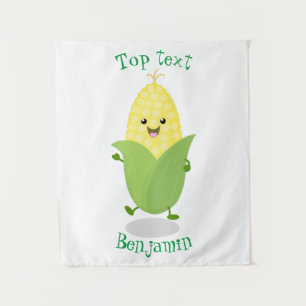 Cute happy corn cartoon illustration tapestry