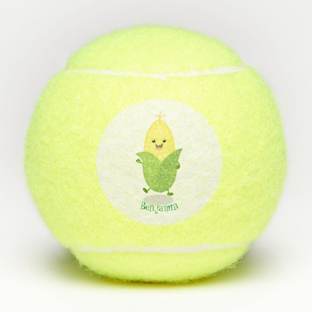 Cute happy corn cartoon illustration tennis balls (Front)