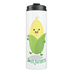 Cute happy corn cartoon illustration thermal tumbler