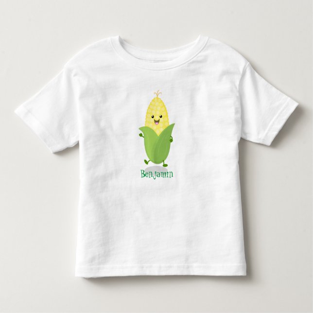 Cute happy corn cartoon illustration toddler t-shirt (Front)