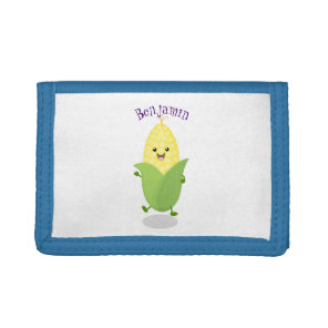 Cute happy corn cartoon illustration tri-fold wallet