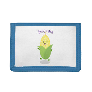 Cute happy corn cartoon illustration tri-fold wallet