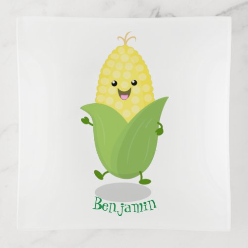 Cute happy corn cartoon illustration trinket tray