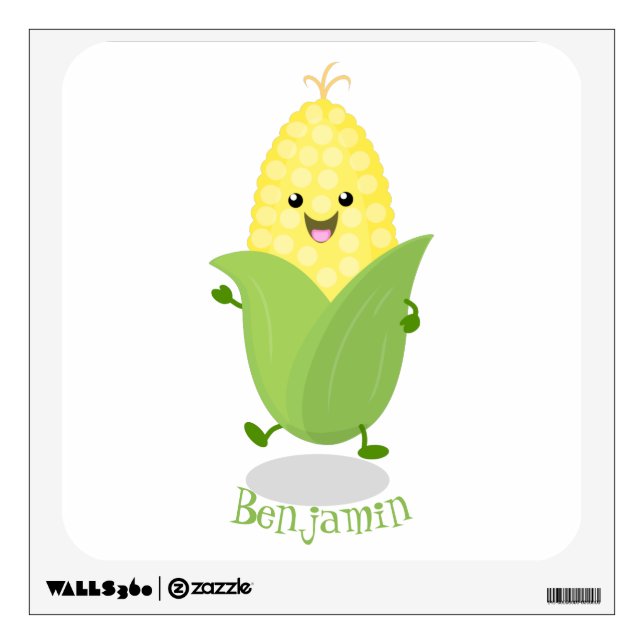 Cute happy corn cartoon illustration wall decal (Front)