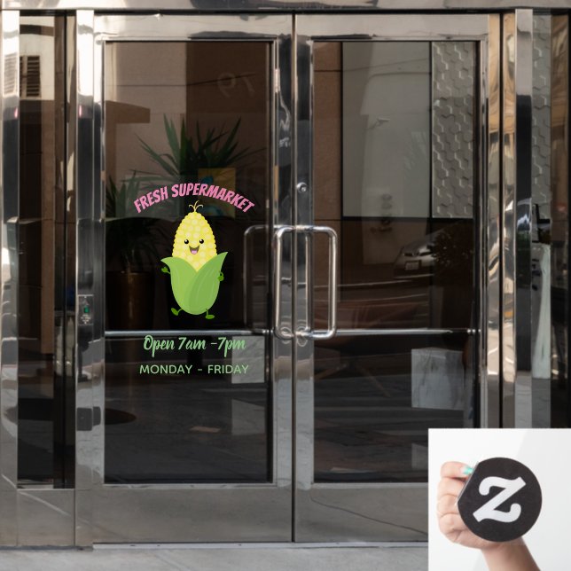 Cute happy corn cartoon illustration window cling (Office Door)