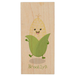 Cute happy corn cartoon illustration wood flash drive