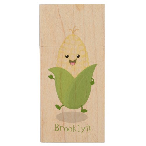 Cute happy corn cartoon illustration wood flash drive