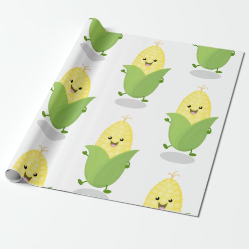 Cute happy corn cartoon illustration wrapping paper