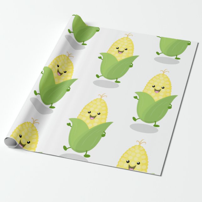 Cute happy corn cartoon illustration wrapping paper (Unrolled)