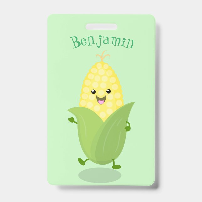 Cute happy corn cartoon personalized badge (Front)