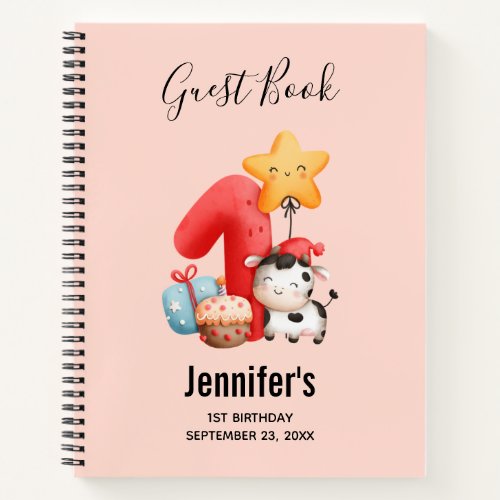 Cute Happy Cow 1st Birthday Notebook