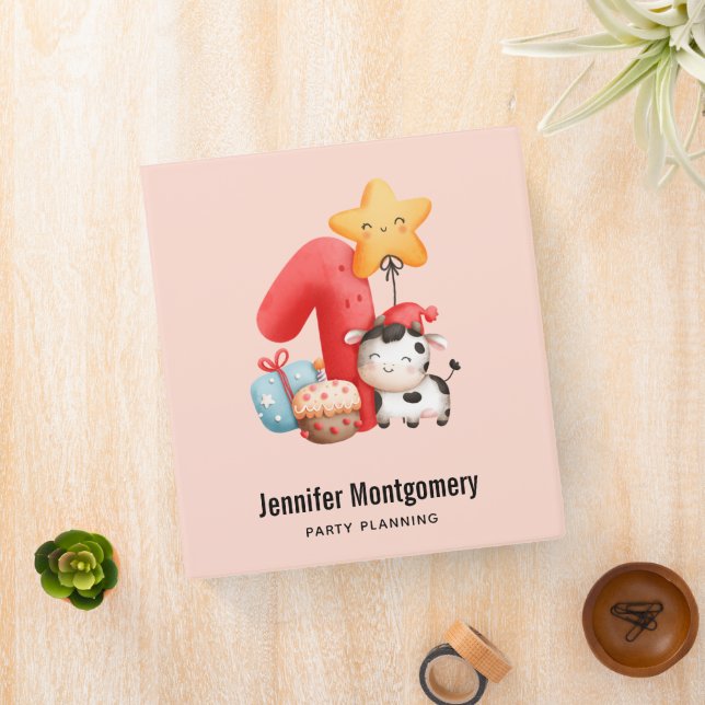 Cute Happy Cow 1st Birthday Party Planning 3 Ring Binder (In Situ)