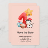 Cute Happy Cow 1st Birthday Save The Date (Front/Back)