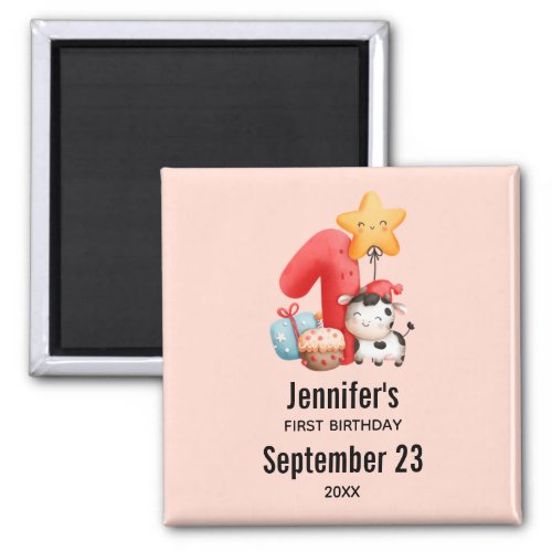 Cute Happy Cow 1st Birthday Save the Date Magnet