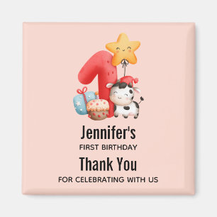 Cute Happy Cow 1st Birthday Thank You Magnet