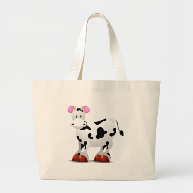 Cute Happy cow cartoon characters Large Tote Bag (Front)