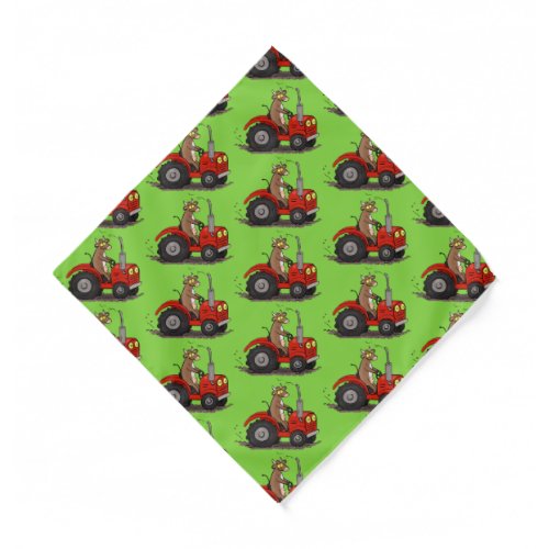 Cute happy cow driving a red tractor cartoon  bandana
