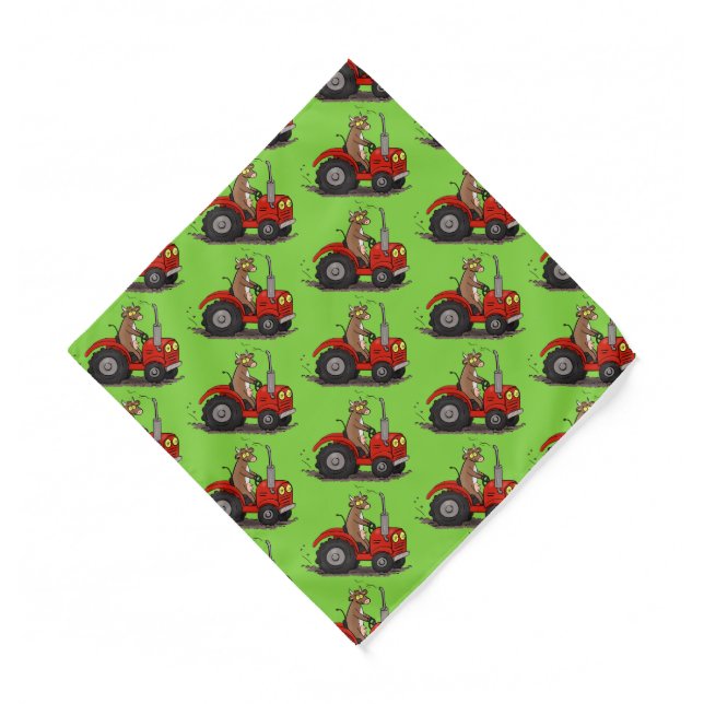 Cute happy cow driving a red tractor cartoon  bandana (Front)