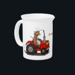 Cute happy cow driving a red tractor cartoon beverage pitcher<br><div class="desc">This funny brown cow is driving a red tractor. Lots of fun for the farmer or cow lover!</div>