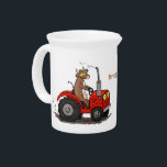 Cute happy cow driving a red tractor cartoon beverage pitcher<br><div class="desc">This funny brown cow is driving a red tractor. Lots of fun for the farmer or cow lover!</div>