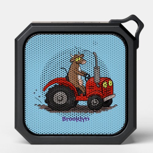 Cute happy cow driving a red tractor cartoon bluetooth speaker