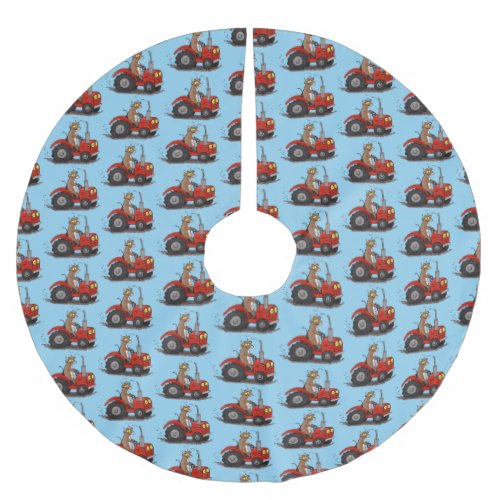 Cute happy cow driving a red tractor cartoon brushed polyester tree skirt