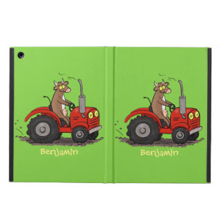 Cute happy cow driving a red tractor cartoon case for iPad air