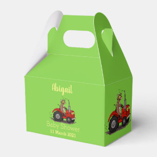 Cute happy cow driving a red tractor cartoon favor boxes