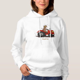 Cute happy cow driving a red tractor cartoon hoodie