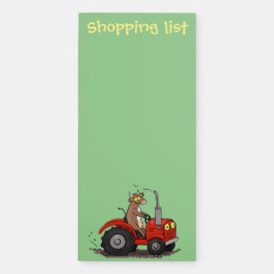 Cute happy cow driving a red tractor cartoon magnetic notepad