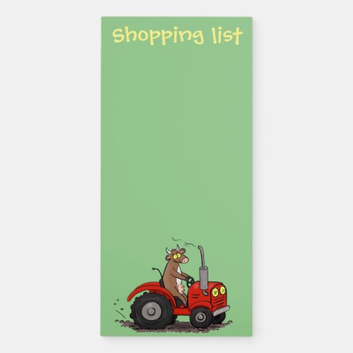 Cute happy cow driving a red tractor cartoon magnetic notepad